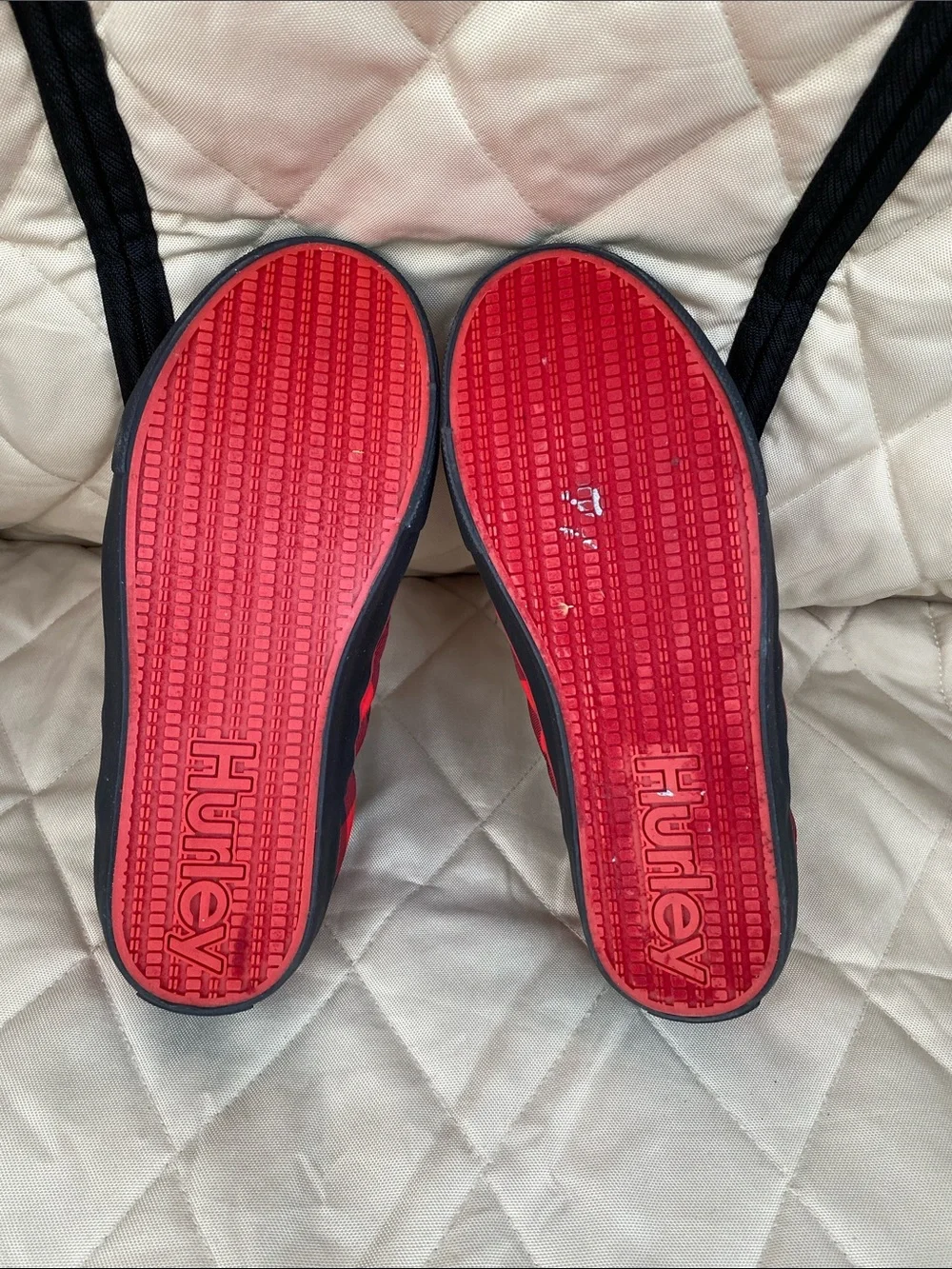 Hurley Mens Red and Black Plaid Slip-On Sneakers